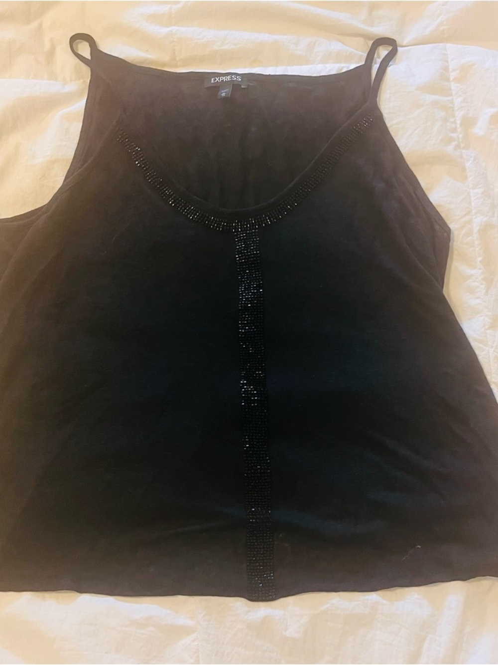 Express Black Beaded Linen Cami Tank
